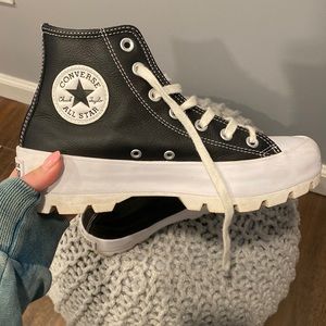 Black leather platform Converse